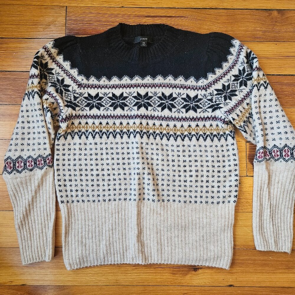 J Crew Puff Sleeve Fair Isle Sweater Size XS
